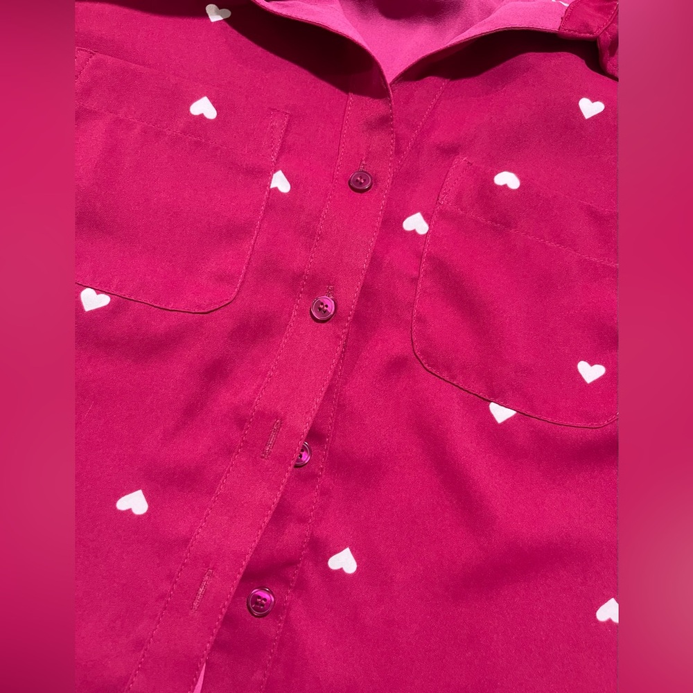 Talbots Pink Long Sleeve Blouse Hearts Sz Petite Spring Summer Date Night Party - Picture 11 of 14
